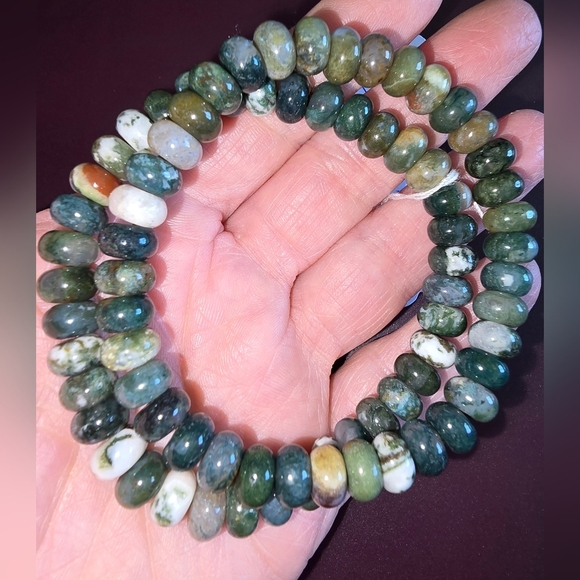 Moss Agate Rondelle Bracelet - Picture 4 of 14